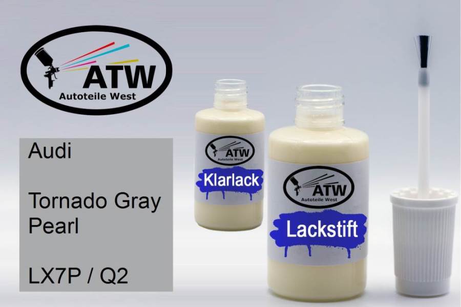 Audi, Tornado Gray Pearl, LX7P / Q2: 20ml Lackstift + 20ml Klarlack - Set, von ATW Autoteile West.